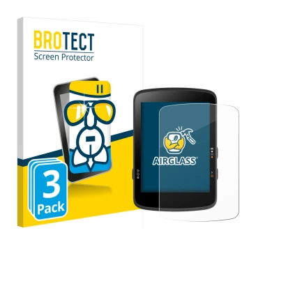 Front side of a product packaging with the brand logo BROTECT. Next to it is the device Bryton Rider 17 shown with the corresp