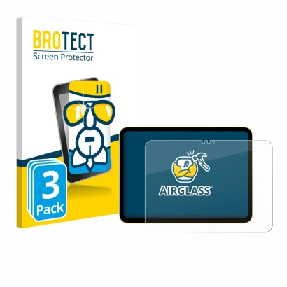 Front side of a product packaging with the brand logo BROTECT. Next to it is the device Apple iPad Air 11