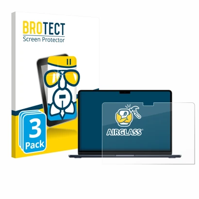 Front side of a product packaging with the brand logo BROTECT. Next to it is the device Apple MacBook Air 13" M4 2025 shown wi