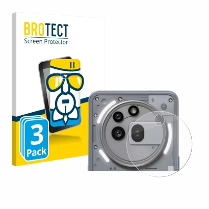 Front side of a product packaging with the brand logo BROTECT. Next to it is the device Nothing Phone (3a) Pro (ONLY Camera Le