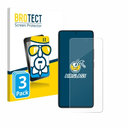 Front side of a product packaging with the brand logo BROTECT. Next to it is the device Xiaomi Poco F7 Ultra shown with the co