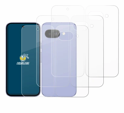 Image of the device Google Pixel 9a (Front+Back) with a wide variety of screen protectors.