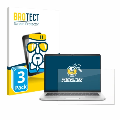 Front side of a product packaging with the brand logo BROTECT. Next to it is the device Dell Pro 14 Plus PB14250 shown with th