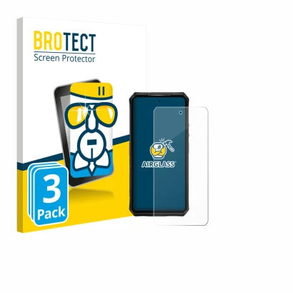 Front side of a product packaging with the brand logo BROTECT. Next to it is the device Ulefone Armor 28 Pro shown with the co