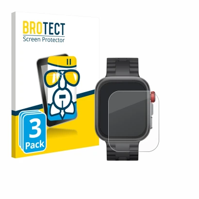 Front side of a product packaging with the brand logo BROTECT. Next to it is the device Huawei Watch Fit 4 Pro shown with the 