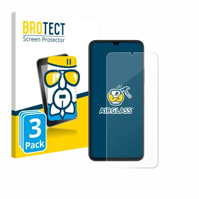 Front side of a product packaging with the brand logo BROTECT. Next to it is the device Huawei Nova Y61 shown with the corresp
