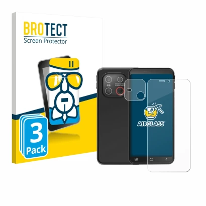Front side of a product packaging with the brand logo BROTECT. Next to it is the device Emporia Smart 7 Lite (Front+Camera) sh