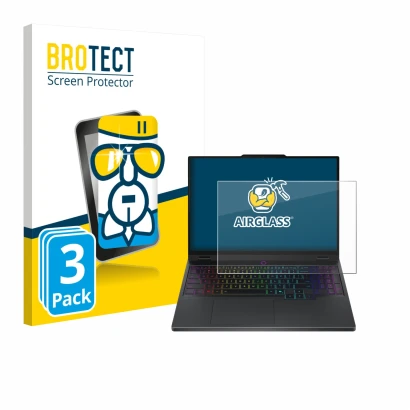 Front side of a product packaging with the brand logo BROTECT. Next to it is the device Lenovo Legion 5 15IRX10 83LY shown wit