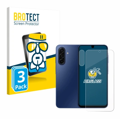 Front side of a product packaging with the brand logo BROTECT. Next to it is the device Samsung Galaxy A17 5G (Front+Camera) s