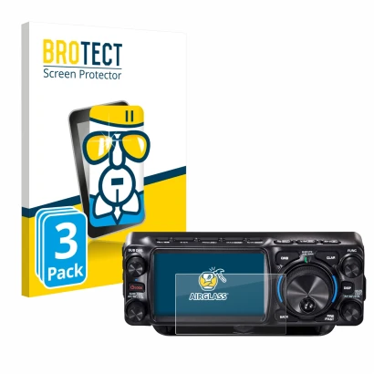 Front side of a product packaging with the brand logo BROTECT. Next to it is the device Yaesu FTX-1 shown with the correspondi