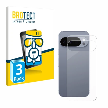 Front side of a product packaging with the brand logo BROTECT. Next to it is the device Google Pixel 10 Pro (Back) shown with