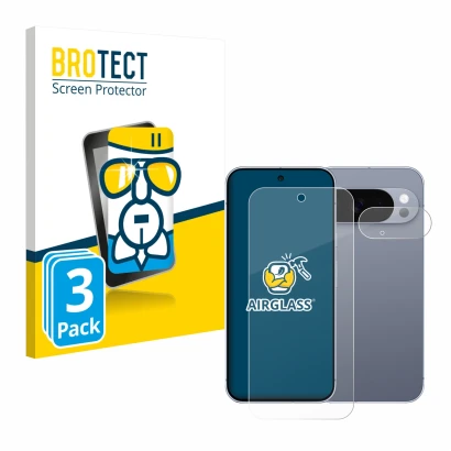 Front side of a product packaging with the brand logo BROTECT. Next to it is the device Google Pixel 10 Pro (Front+Camera) sho