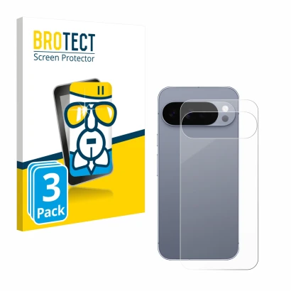 Front side of a product packaging with the brand logo BROTECT. Next to it is the device Google Pixel 10 Pro XL (Back) shown wi