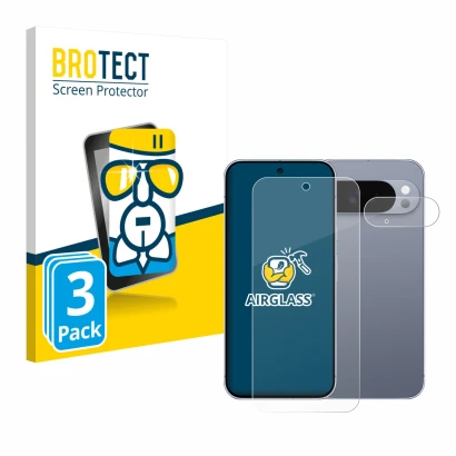 Front side of a product packaging with the brand logo BROTECT. Next to it is the device Google Pixel 10 Pro XL (Front+Camera) 