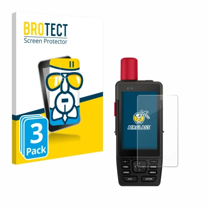Front side of a product packaging with the brand logo BROTECT. Next to it is the device Garmin GPSMAP H1i Plus shown with the 