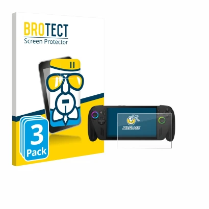 Front side of a product packaging with the brand logo BROTECT. Next to it is the device ASUS ROG Ally X 2025 shown with the co