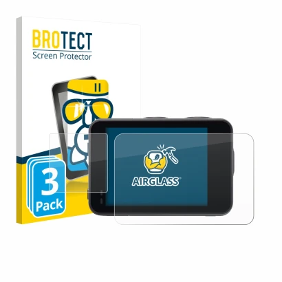 Front side of a product packaging with the brand logo BROTECT. Next to it is the device Akaso Brave 7 shown with the correspon