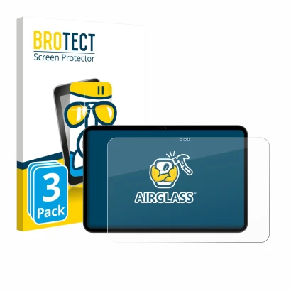 Front side of a product packaging with the brand logo BROTECT. Next to it is the device Blackview Oscal Pad 200 shown with the