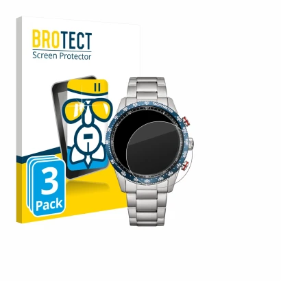 Front side of a product packaging with the brand logo BROTECT. Next to it is the device Citizen CA4716-50L shown with the corr