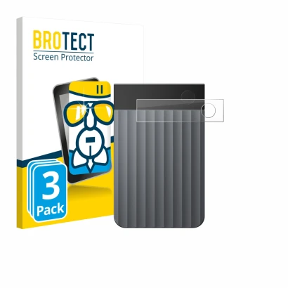 Front side of a product packaging with the brand logo BROTECT. Next to it is the device PLAUD Note Pro shown with the correspo