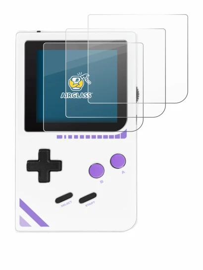 Image of the device Modretro Chromatic with a wide variety of screen protectors.