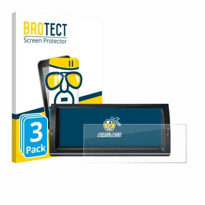 Front side of a product packaging with the brand logo BROTECT. Next to it is the device Xtrons PX1453BLHGS 10.25" shown with t