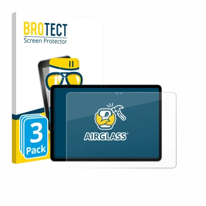 Front side of a product packaging with the brand logo BROTECT. Next to it is the device Blackview MEGA 12 shown with the corre