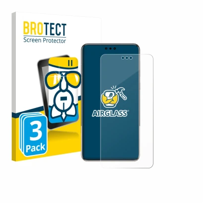 Front side of a product packaging with the brand logo BROTECT. Next to it is the device Huawei Mate 60 Pro Plus shown with the
