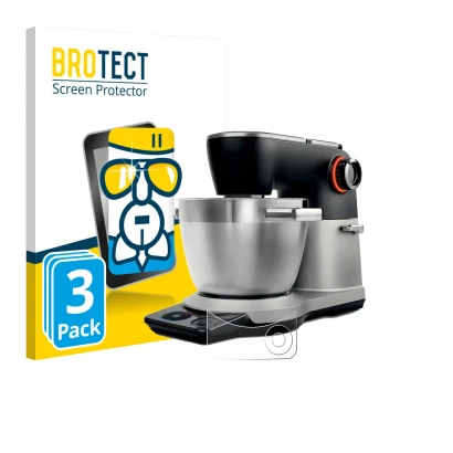 Front side of a product packaging with the brand logo BROTECT. Next to it is the device Bosch MUMS8Z shown with the correspond