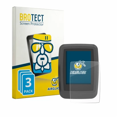 Front side of a product packaging with the brand logo BROTECT. Next to it is the device Ananda D16 TFT-Display shown with the