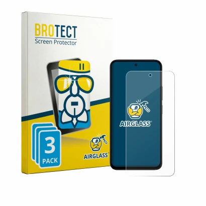 Front side of a product packaging with the brand logo BROTECT. Next to it is the device Xiaomi Poco M8s shown with the corresp