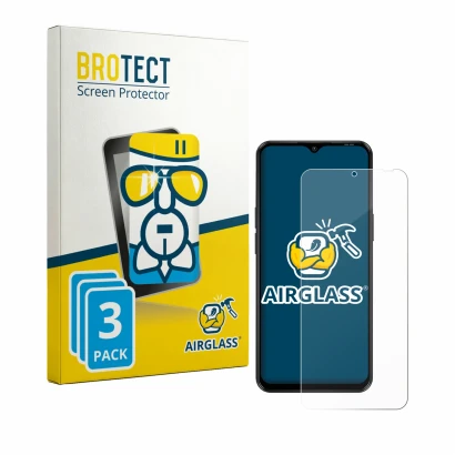 Front side of a product packaging with the brand logo BROTECT. Next to it is the device Blackview Wave 7C shown with the corre