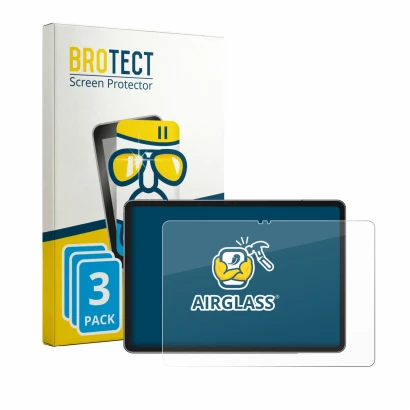 Front side of a product packaging with the brand logo BROTECT. Next to it is the device Ulefone Tab A12 Pro shown with the cor