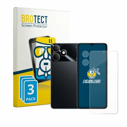 Front side of a product packaging with the brand logo BROTECT. Next to it is the device realme Note 80 (Front+Camera) shown wi