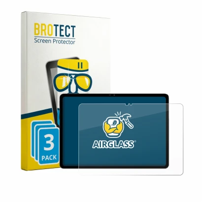Front side of a product packaging with the brand logo BROTECT. Next to it is the device Blackview MEGA 5 shown with the corres