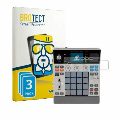 Front side of a product packaging with the brand logo BROTECT. Next to it is the device Akai MPC Sample shown with the corresp