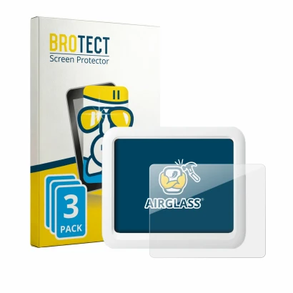 Front side of a product packaging with the brand logo BROTECT. Next to it is the device SwitchBot Meter Pro shown with the cor