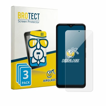 Front side of a product packaging with the brand logo BROTECT. Next to it is the device HMD Arc shown with the corresponding s