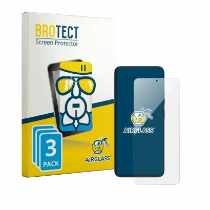 Front side of a product packaging with the brand logo BROTECT. Next to it is the device ZTE Blade V80 Max shown with the corre