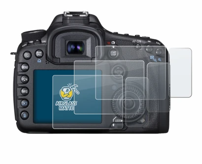Image of the device Canon EOS 7D with a wide variety of screen protectors.
