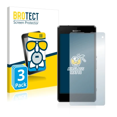 Front side of a product packaging with the brand logo BROTECT. Next to it is the device Sony Xperia Z1 Compact D5503 shown wit