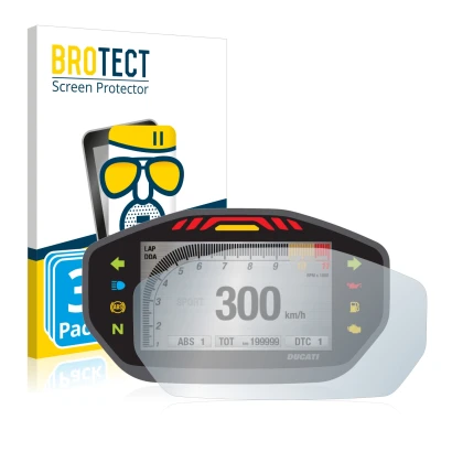 Front side of a product packaging with the brand logo BROTECT. Next to it is the device Ducati Monster 1200 Colour-TFT-Display