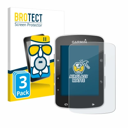 Front side of a product packaging with the brand logo BROTECT. Next to it is the device Garmin Edge 820 shown with the corresp