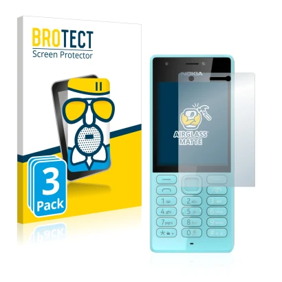 Front side of a product packaging with the brand logo BROTECT. Next to it is the device Nokia 216 shown with the corresponding