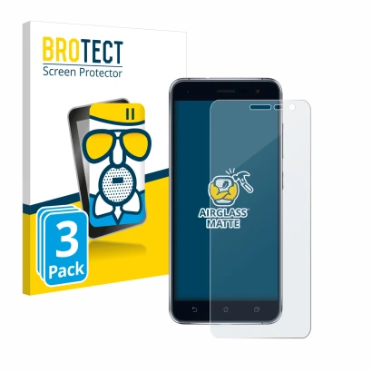 Front side of a product packaging with the brand logo BROTECT. Next to it is the device ASUS ZenFone 3 ZE520KL shown with the 