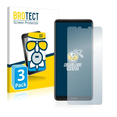 Front side of a product packaging with the brand logo BROTECT. Next to it is the device Huawei Mate 10 Pro shown with the corr