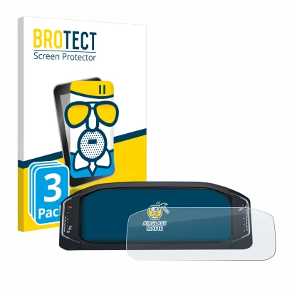 Front side of a product packaging with the brand logo BROTECT. Next to it is the device Volkswagen Active Info Display T-Roc s