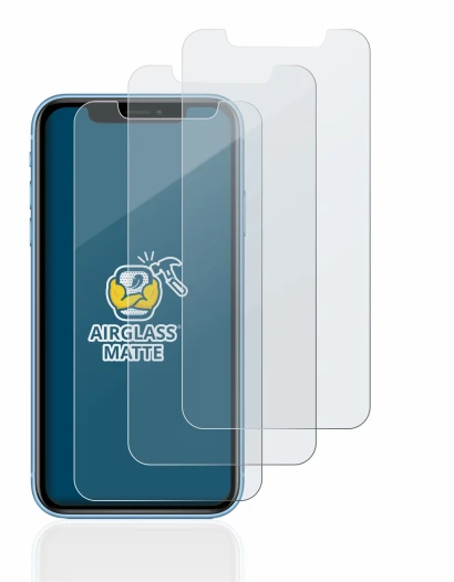 Image of the device Apple iPhone XR with a wide variety of screen protectors.
