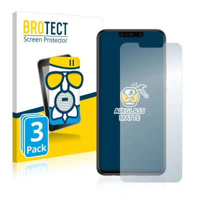 Front side of a product packaging with the brand logo BROTECT. Next to it is the device Huawei P smart Plus 2018 shown with th