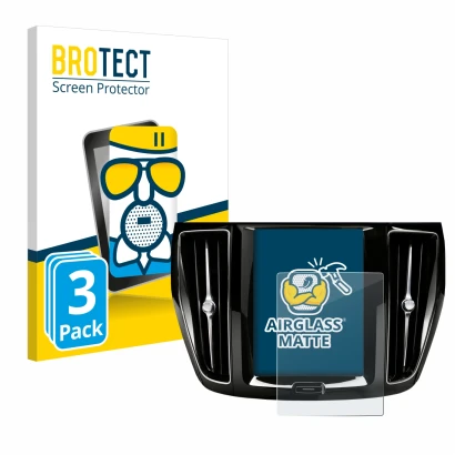 Front side of a product packaging with the brand logo BROTECT. Next to it is the device Volvo V60 Sensus Connect 2019-2020 sho
